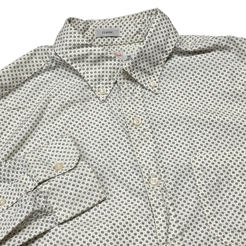 J.Crew‎ Secret Wash Mens M White Geometric Button Down Shirt Classic BJ706 FA23